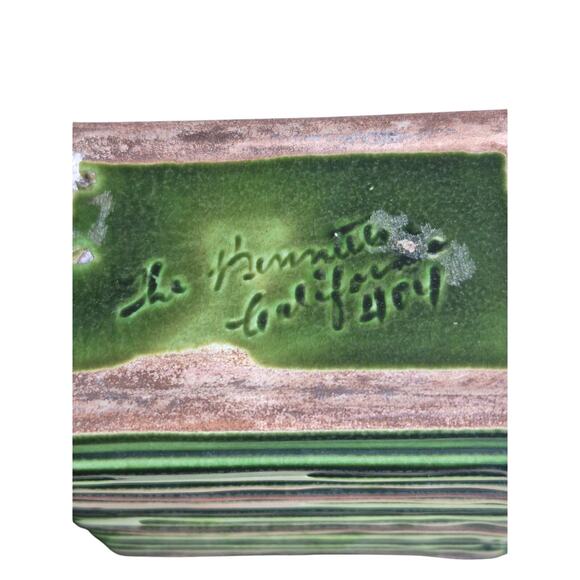 Vintage The Bennetts California Art Pottery Green Rag Rug # 404 MCM Vase Signed - Picture 2 of 9